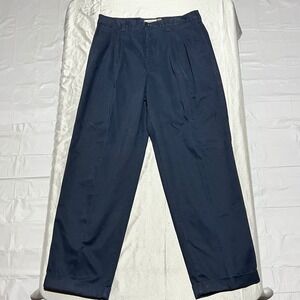 Authentic Laundered‎ Khakis ALK Mens 34x30 Pleated Chinos Dark Navy Blue Cuffed
